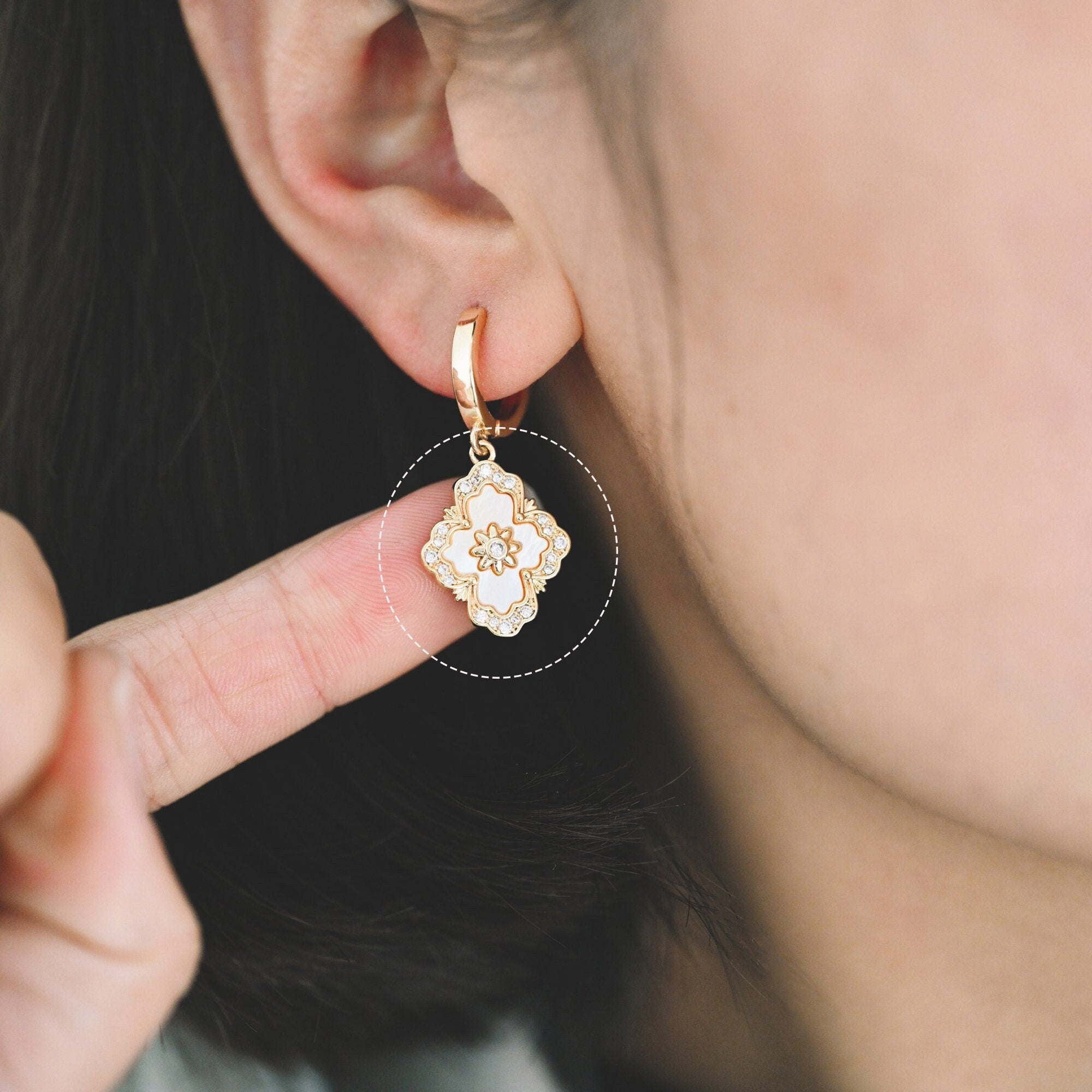 4pcs Shell Pave Gold Flower Charms, 18K Gold plated Brass, CZ Micro Paved Floral Pendants (GB-3579-H)